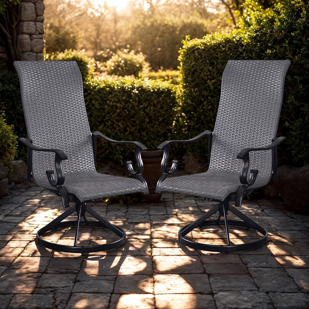 Westin Swivel Rocking Wicker Dining Chair Set in Black