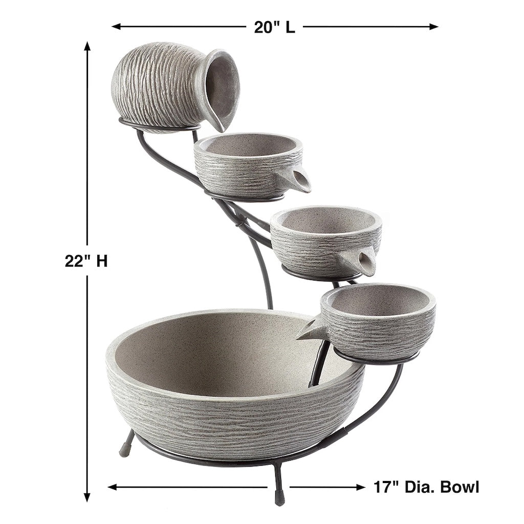 Oslo Solar Cascade Fountain in Dark Grey Cement