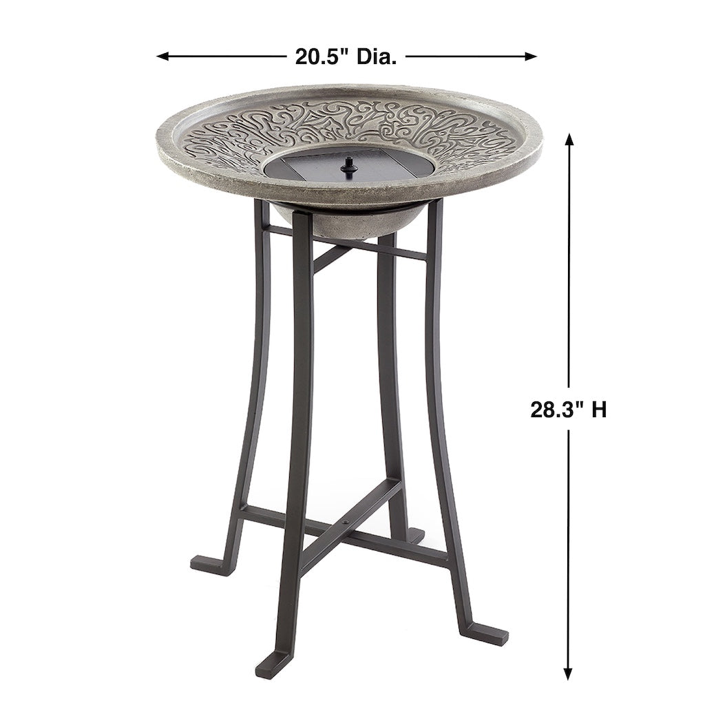 Perello Solar Birdbath in Distressed Grey Cement