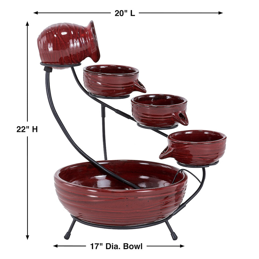 Ceramic Solar Cascade Fountain in Lava