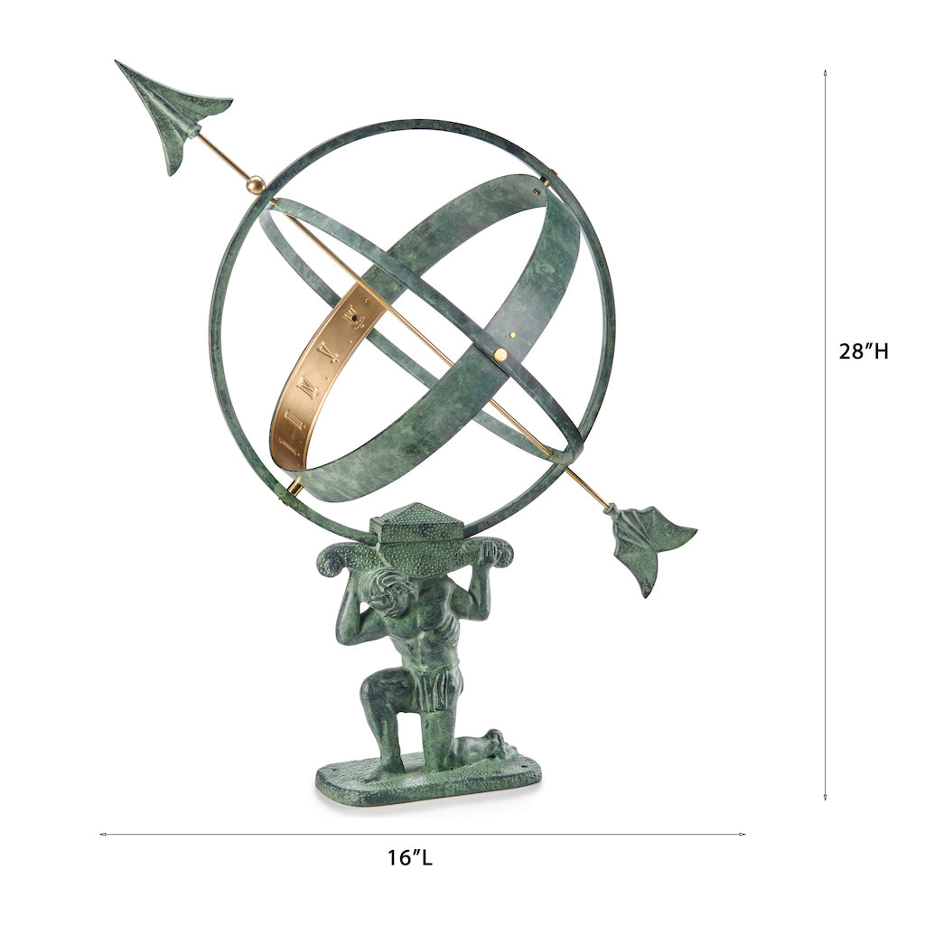28" Verdigris Atlas Armillary Sundial