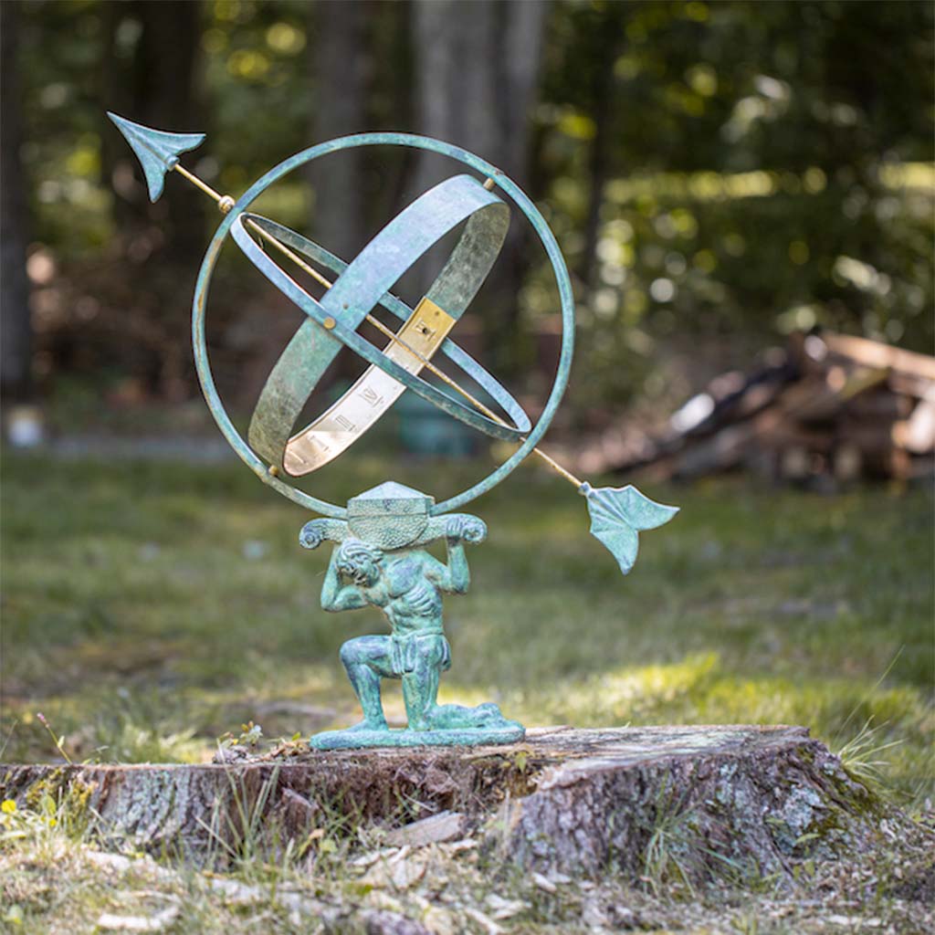 28" Verdigris Atlas Armillary Sundial