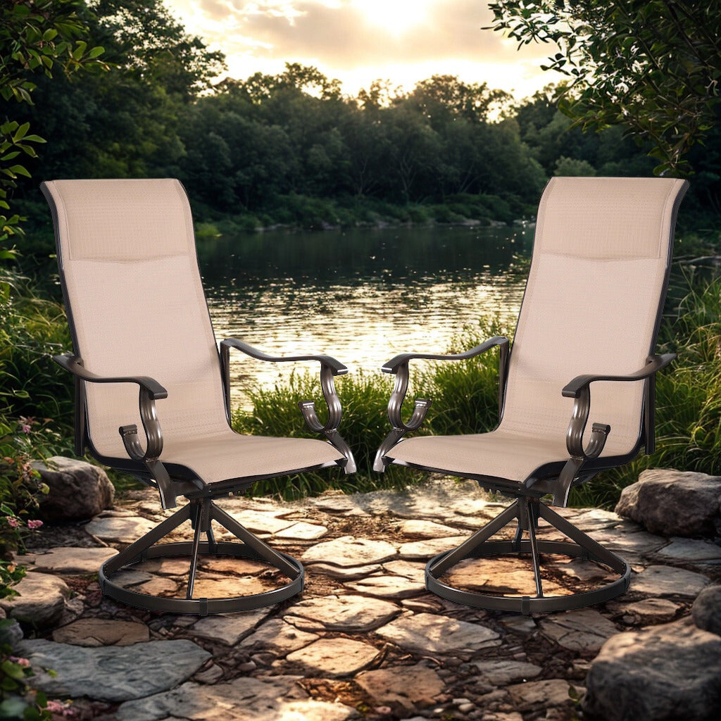 Westin Swivel Rocking Sling Dining Chair Set in Bronze and Tan