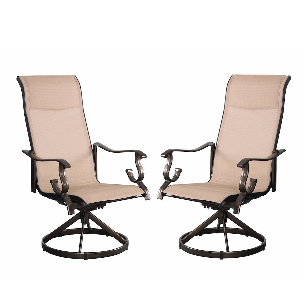 Westin Swivel Rocking Sling Dining Chair Set in Bronze and Tan