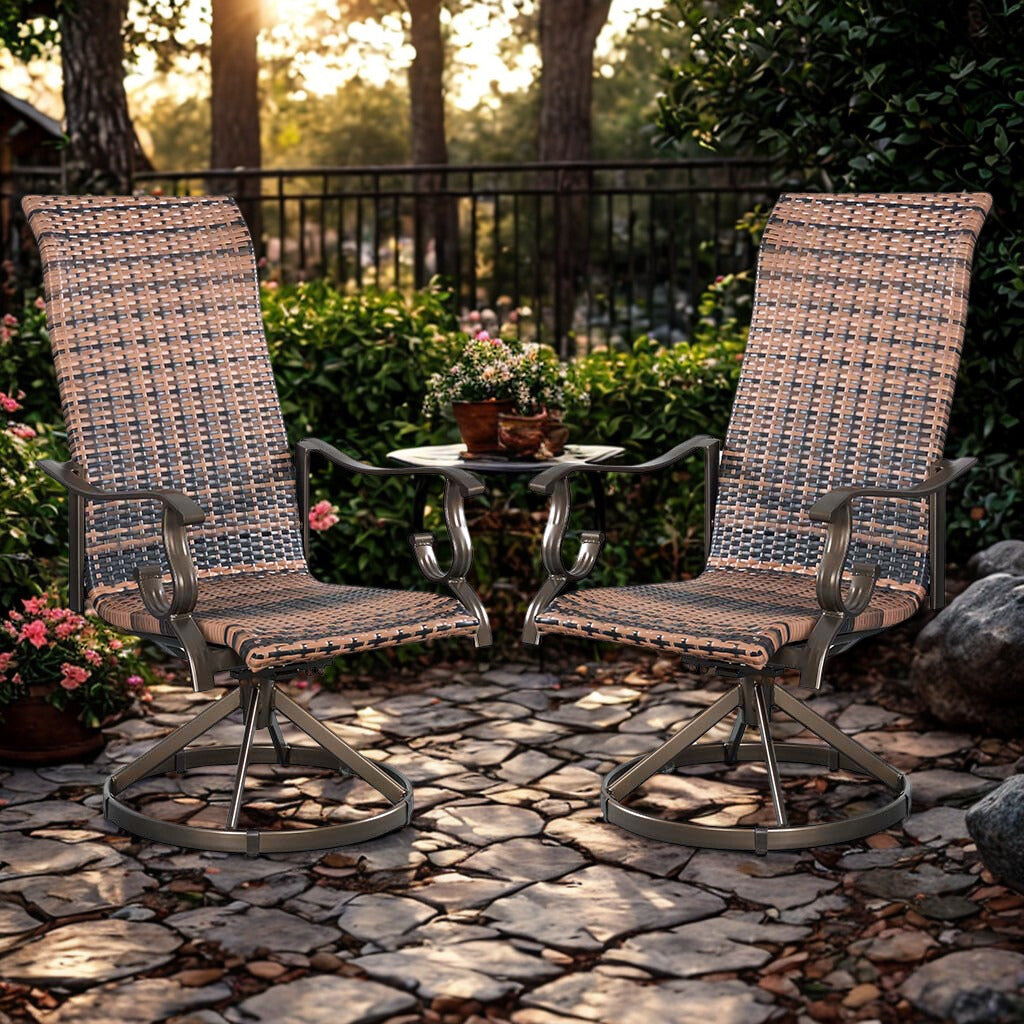 Westin Swivel Rocking Wicker Dining Chair Set in Brown
