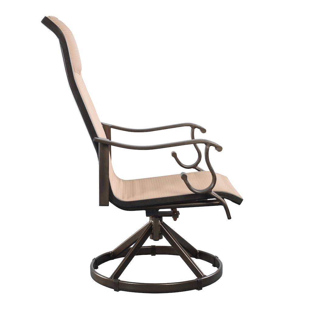 Westin Swivel Rocking Sling Dining Chair Set in Bronze and Tan