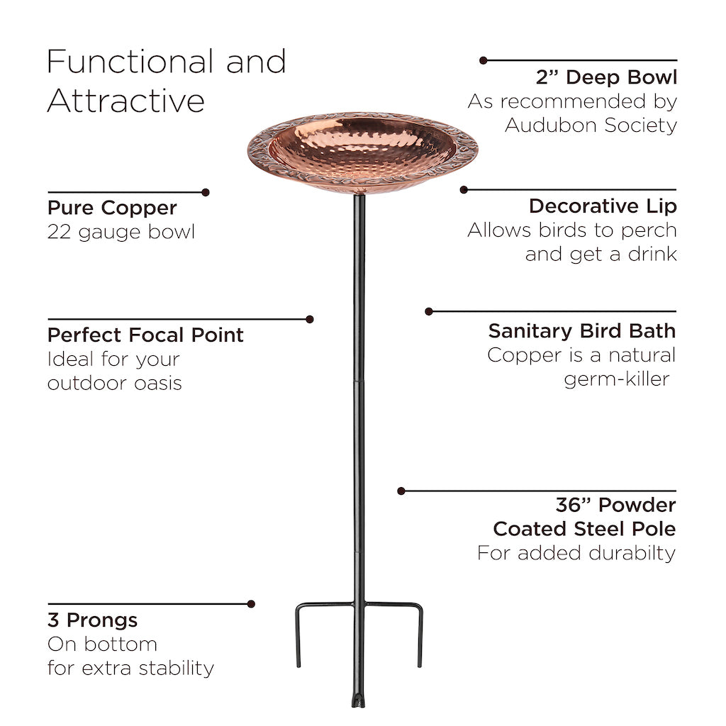 Pure Copper Birdbath on Garden Pole