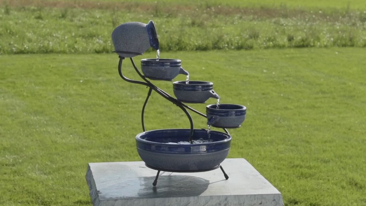 Ceramic Solar Cascade Fountain in Blueberry