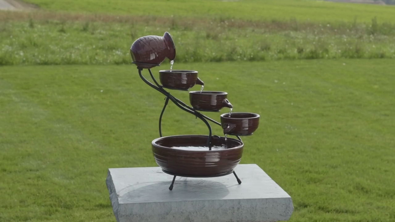Ceramic Solar Cascade Fountain in Lava