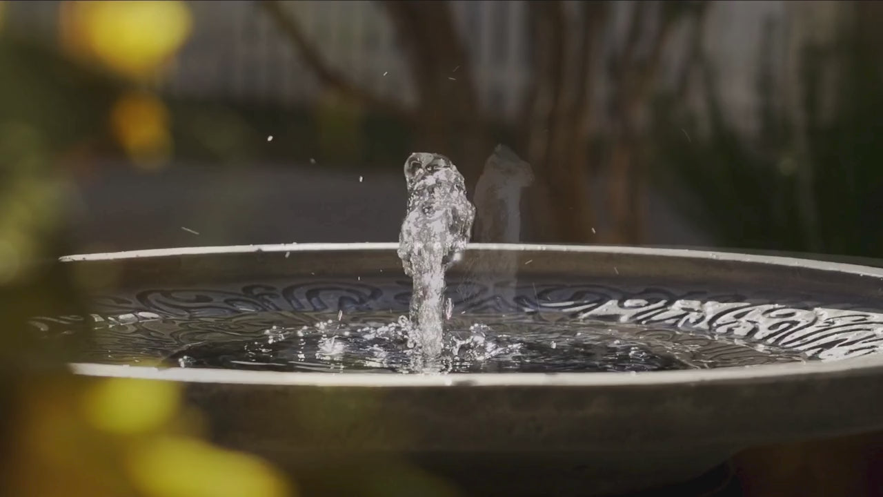 Perello Solar Birdbath in Distressed Grey Cement